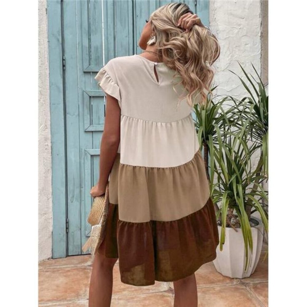 Colorblock Ruffle Hem Smock Dress - Picture 2 of 6